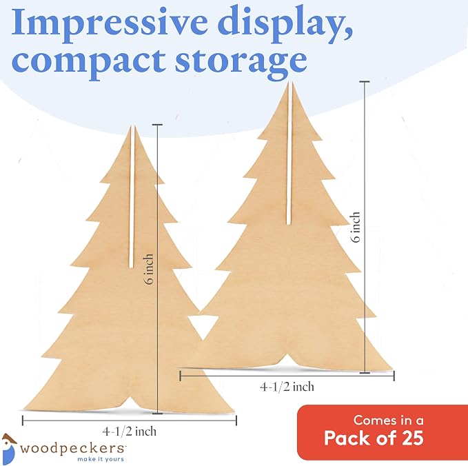 2-Pc Slotted Wooden Christmas Tree 6-inch, Pack of 25 Table Top Christmas Tree Decorations Wooden for Party, Painting, and Cat-Friendly Display, by Woodpeckers - Image 7