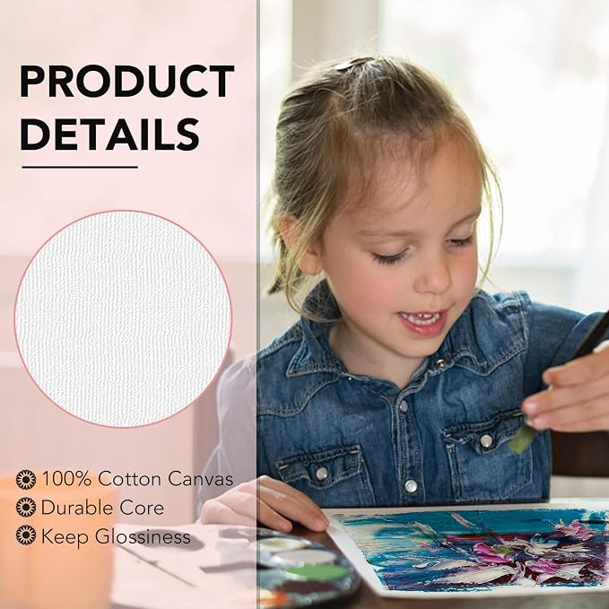 ESRICH 48 Pack Canvas Boards for Painting, 6Pcs of 4x4, 4x6, 5x6, 6x6, 8x10, 10x10, 9x12, 11x14 Canvas for Painting, Cotton Primed Blank Painting Canvas Panels for Oil, Acrylic, Watercolor - Image 3