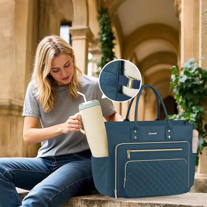 LOVEVOOK Teacher Tote Bag for Women Work, Laptop Bag With Large Cup Holder, Nurse Bags Professional Computer Briefcase, Business Large Purses Handbag, Diaper Bag Mother Gift, 15.6 Inch Dark Teal - Image 2