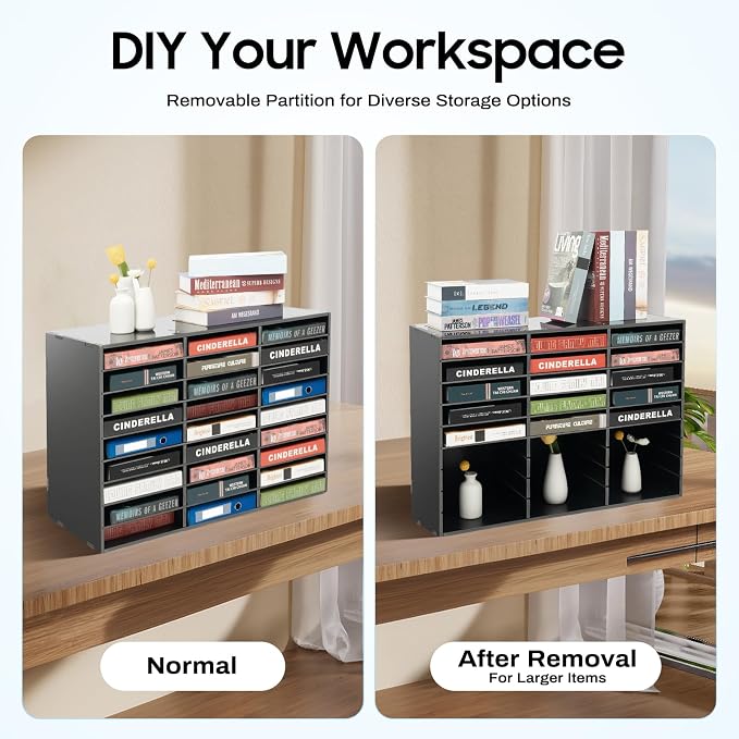 27 Slot Literature Organizer – Desktop File Sorter for Office, Classroom | 110 Lbs Weight Capacity | Organize Files Mail Magazines and Documents | 31.5"W × 12"D × 21.7"H Fits Desks or Shelves - Image 8
