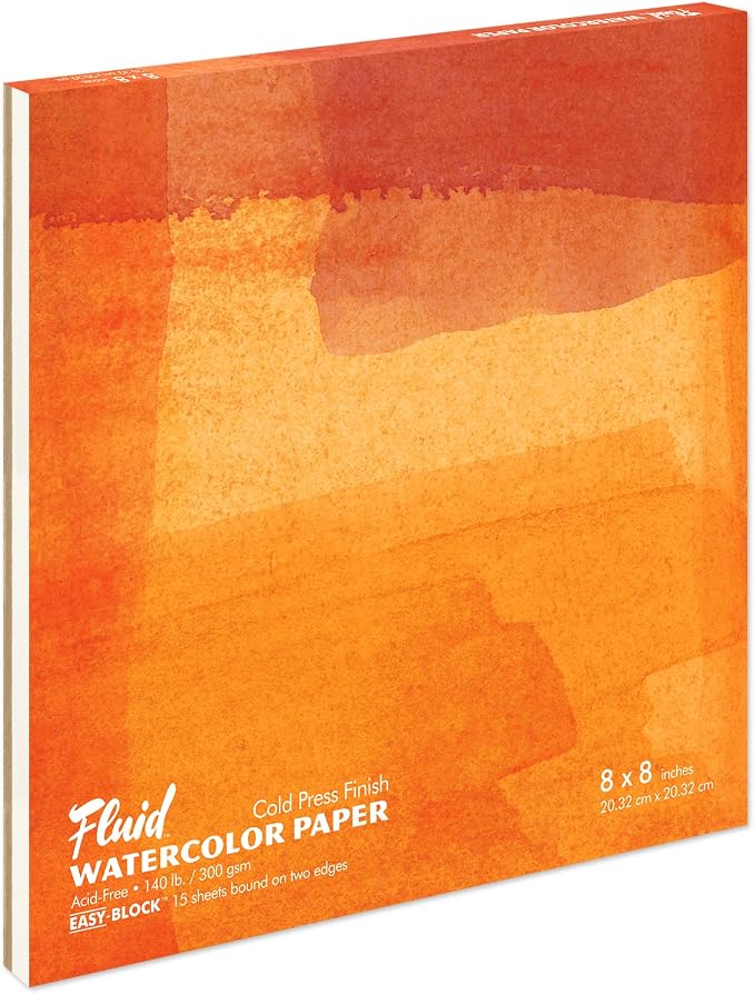 Fluid Watercolor Paper Block, 8 x 8 inches, 15 Sheets, 140 lb (300 GSM) Cold Press Pad for Artist Painting and Wet Media by SpeedballArt