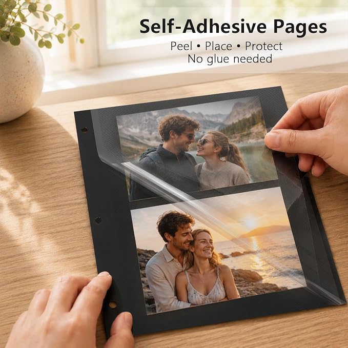 Vienrose Self Adhesive Photo Album Refill Pages 60 Sheets Black | 9 x 11 inch, 3 Ring D Ring binders, Acid free, Waterproof, 4x6 5x7 8x10 photos - Image 7