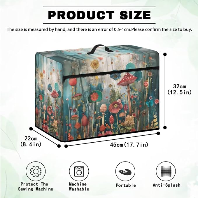 Mushroom Flowers Sewing Machine Mat & Dust Cover, Stain Resistant Muffling Mats with Pockets for Sewing Accessories Reduce Vibration Home Decor - Image 6