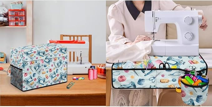 Sewing Machine Muffling Mat and Dust Cover Set | Sewing‑Machine Thread Print,Keep Clean & Safe,Protection Universal Fit Gifts Set,Fits Standard Singer, Brother and Janome - Image 5