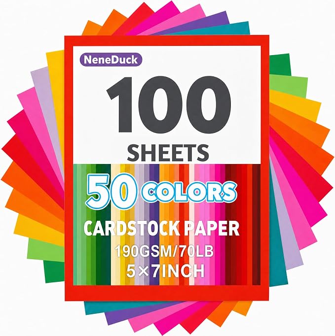 5 x 7 190 gsm Colored Construction Paper, 100 Sheets 50 Assorted Colors | Teacher School Supplies & Classroom Must Haves, Card Making Craft Supplies, Cardstock for Scrapbook by Unknown