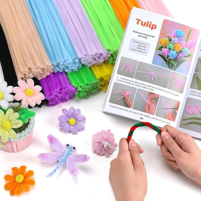AIZANYU 1200pcs Pipe Cleaners Bulk. 24-Color Chenille Stems for Craft. Art Supplies for Flowers. Flower Making Manual Included - Image 4