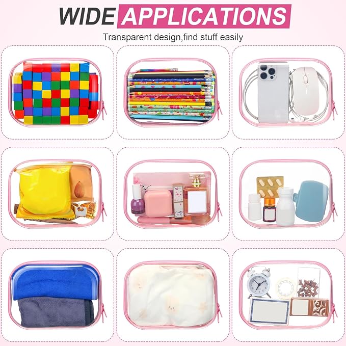 Sanwuta 6 Clear Hard Zipper Case,Pink,7.87 X 5.9 X 2 Inch | Pencil Case Pouches ,Makeup Bag,Plastic Toiletry Diaper Bag ,Travel Toy Storage,Waterproof Organizer Bins - Image 7