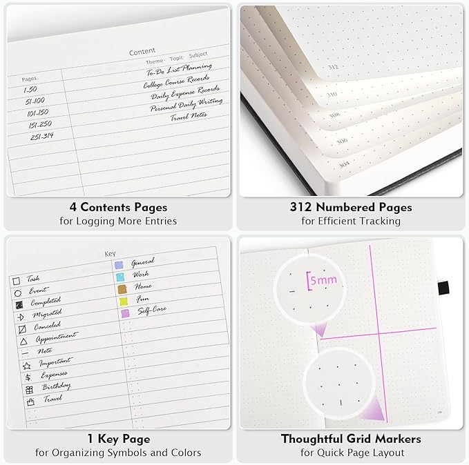 5 Pack Bullet Dotted Notebook Bulk, A5, 312 Numbered Pages Dot Journal Set | Cost-Effective 5 Pack 1600 Pages, 100gsm No Bleed Paper, Leather Hardcover, Lay-Flat, for Planning, Trackers, Lists & Layouts - Image 4