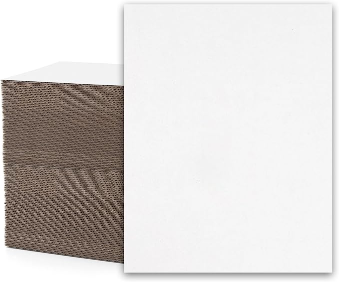 Mat Board Center, 100 Pack 8.5x11 Inch Corrugated Cardboard Sheets | Flat Cardboard Inserts for Mailing, Packaging & Shipping, Cardboard Backing, Craft Card Board (White on one side) by MatBoardCenter