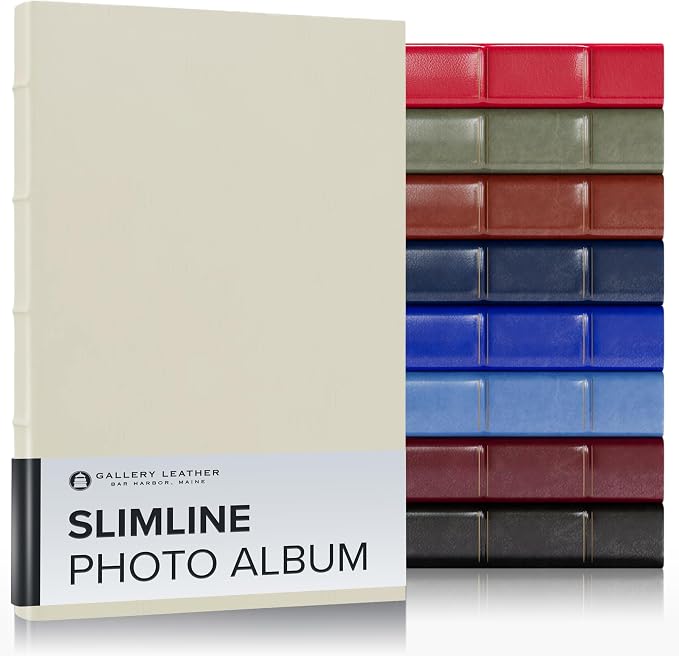 Gallery Leather Slimline Photo Album for 4x6 Pictures with Slip-In Pockets | and Writing Space Holds 120 Photos Premium Bonded Leather 3-Ring Binder, Made in USA, Freeport Ivory - 11.75" x 8" by GalleryLeather