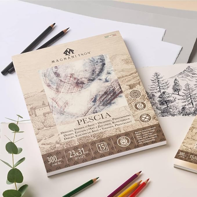 Magnani 1404 Pescia Drawing and Printmaking Paper Pad for Artists, 9x12, 15 Sheets, White, 140 lb (300gsm), Acid-Free 100% Cotton Paper for Etching, Engraving & Silkscreen, Archival Quality - Image 2