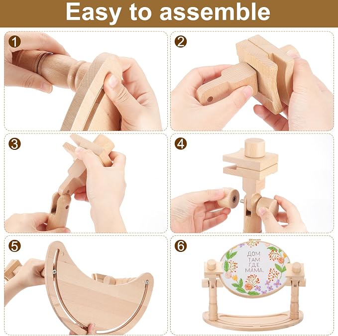 PATIKIL Adjustable Embroidery Hoop Stand Moon Shaped Beech Wood Hands-Free | Cross Stitch Hoop Holder, 360° Rotating, Embroidery Frame Stand, for Sewing Art Craft - Image 5
