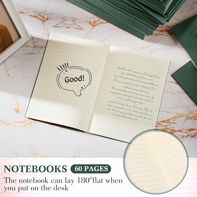 100 Pcs A5 Journals Notebooks Bulk,Green,Lined | Kraft Softcover Small Notebooks 5.5 Inch x 8.3 Inch Notepads with 60 Page 30 Sheet for Writing Sketch Travel Office Supplies - Image 3
