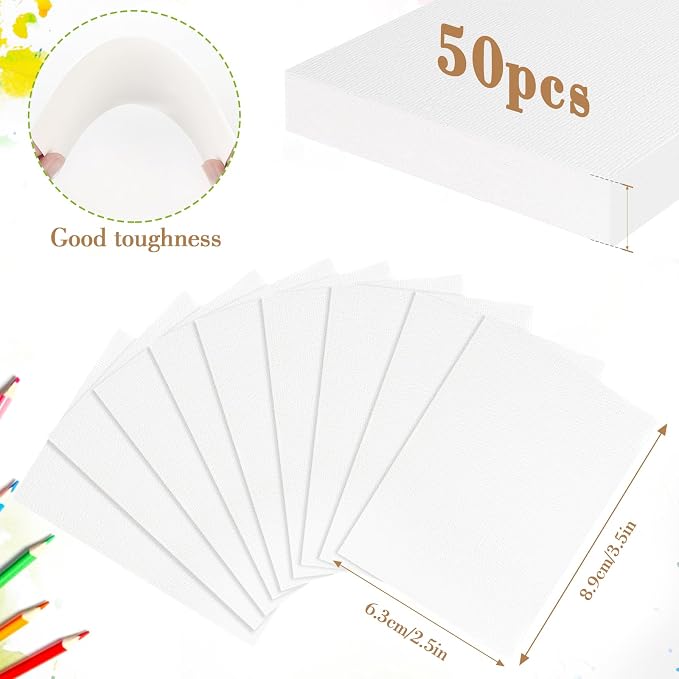 50PCS 2.5x3.5 Watercolor Paper Bulk, 140lb/300g Cold Press Thick Water Color Paper Pad for Child Adult, White Art Paper for Drawing Painting Markers Gouache, Textured Cotton Paper Sheets - Image 2