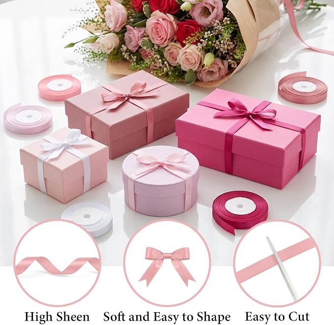 200 Yards Ribbon,3/8 Inch Satin Ribbon,Pink Satin Ribbons | Perfect for Gift Wrapping,Wedding Decoration,Handmade Bows,Wrapping Bouquet and More - Image 3