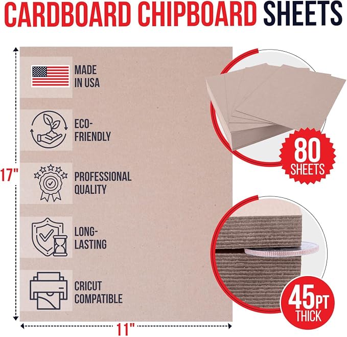 Paclord 11" x 17", Brown Kraft Pasted Chipboard Sheets, 45 Pt – Made in USA Heavy-Duty Extra Thick Cardboard Chipboard (Bundle of 80), – Durable Chipboard for Picture Frame Backing, Book Covers - Image 2