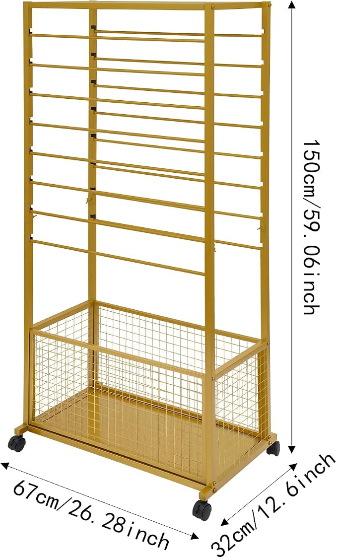 16 Tier Ribbon Holder Organizer Rack for Craft Room, Ribbon Display Stand with Lockable Wheels, Multifunctional Ribbon Storage Flower Gift Wrap Organizer for Flower Shop, Cake Shop (Gold) - Image 3