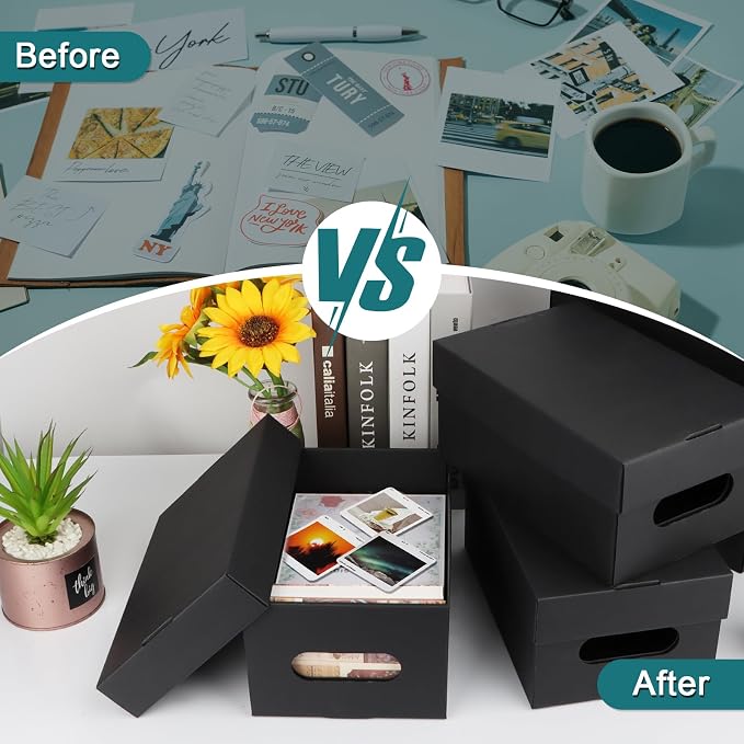 10PCS Photo Storage Box for 5"x7" Photos,12.8“ x 7.87“ x 5.3“ Picture Box Store and Protect Pictures with Lid, Photo Storage Box Documents Black - Image 3