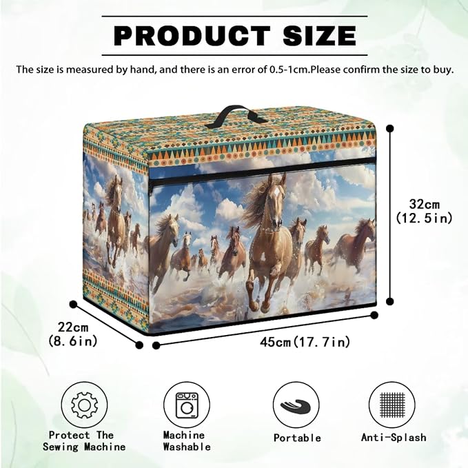 Aztec Horse Sewing Machine Cover & Mat with Storage, Reduces Vibration, Non-Slip, Machine Washable, Dust Resistant - Image 5
