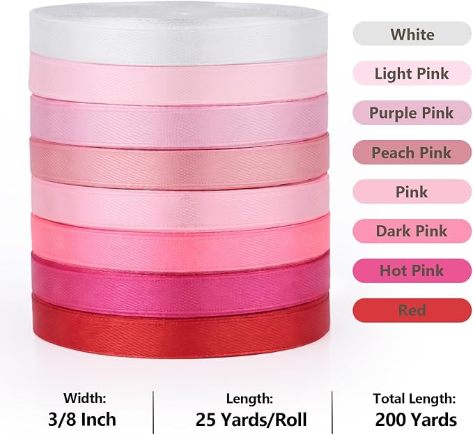 200 Yards Ribbon,3/8 Inch Satin Ribbon,Pink Satin Ribbons | Perfect for Gift Wrapping,Wedding Decoration,Handmade Bows,Wrapping Bouquet and More - Image 2