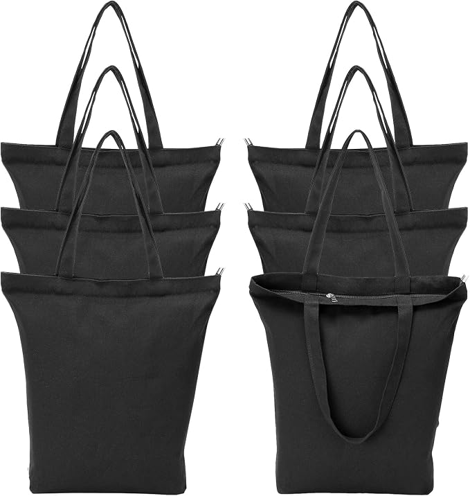 Segarty 6 Pcs 15x16x3.9in Reusable Totebags with Zipper & Shoulder Straps, Washable & Sturdy Grocery Tote Bags Foldable for Travel Beach Shopping, Blank Cloth Bags for Crafting Painting Embroidery DIY by Segarty