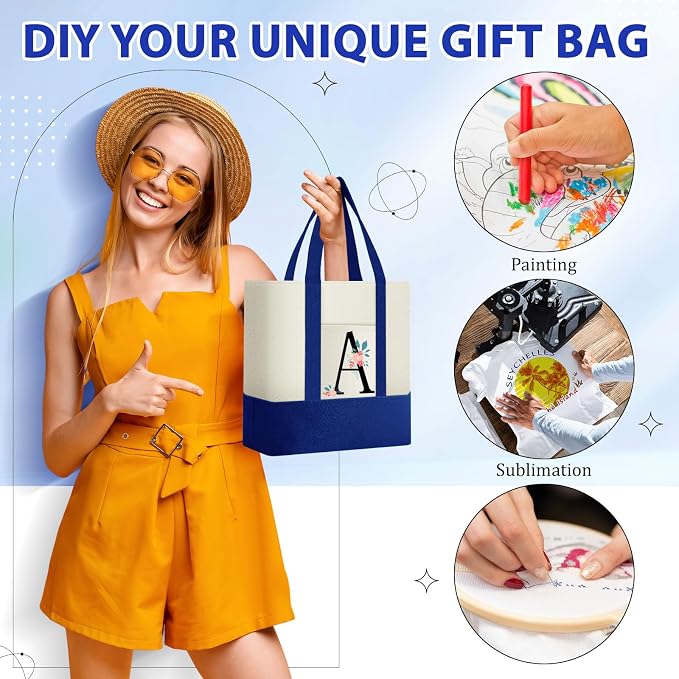 Sanwuta 12 Pcs Mini Canvas Tote Bags Bulk with Pocket Small Sublimation Blank Canvas Tote Reusable Grocery Bag for Women, DIY Craft (Royal Blue) - Image 5