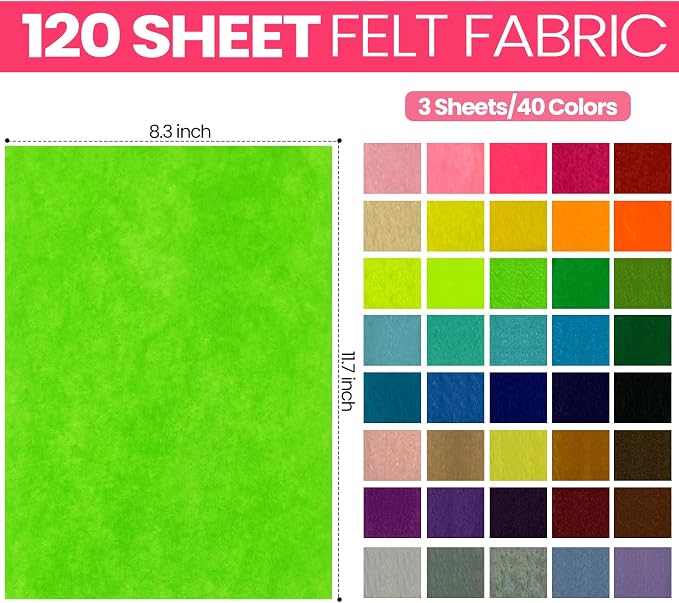 Reginary 120 Pcs 12 x 8 Inch Felt Sheets Bulk for Craft 40 Assorted Color | Felt Fabric Squares Stiff Paper, Back to School Fall Festival Holiday DIY Craft Sewing Patchwork, Felt Book Supplies - Image 2