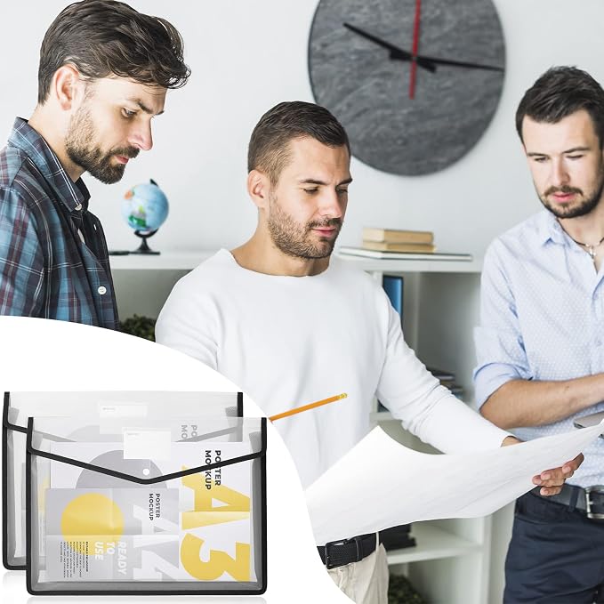 3 Pcs 11 x 17 Inch Expandable Tabloid Size Document Folder with Label A3 Plastic Folders for Documents Expanding File Wallet Envelope Size (3, Black) - Image 6