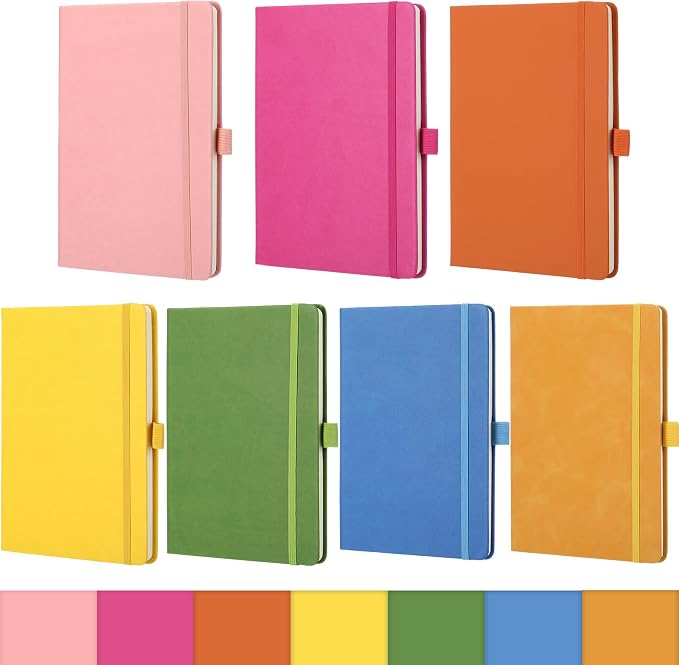 Laumoi 7 Pack Hardcover Lined Journal Notebooks Bulk,Fashion Color,A5 | PU Leather Journaling, Wide Ruled, with Pen Holder, for Office Business Work Writing by Unknown