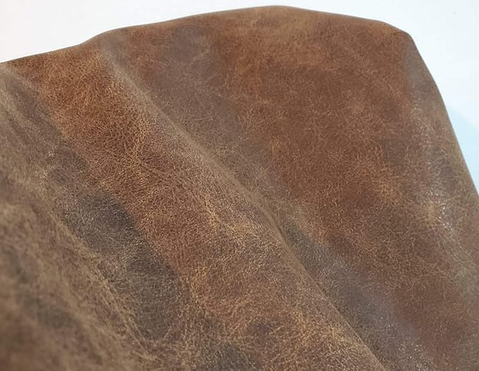 NAT Leathers | Brown Distressed 2 Tone Oily Faux Vegan Leather PU (Peta Approved Vegan) | 1 Yard 36 inch x 54 inch Cut by Yard Pleather 0.9 mm Upholstery | Brown Crazy Horse Distress 36"X54" - Image 5