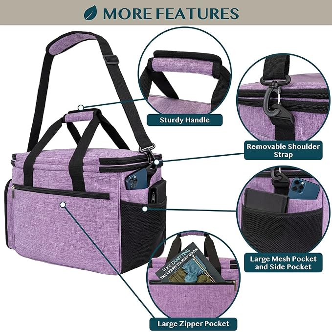 PAVILIA Knitting Bag Yarn Storage Tote - Crochet Organizer Bag, Yarn Storage Holder with Dividers for Knitting Accessories, Yarn Skiens, Needles, Hooks, Unfinished Project (Heather Gray) - Image 4