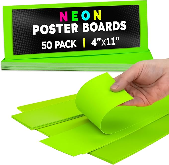 Hygloss Medium Poster Board 4x11 - 50 Neon Green Single Color Bulk Pack - 10 Pt. Thickness Colored Poster Board Paper for Projects, Signs, Displays - Posterboard Multipack 4" x 11" by HyglossProductsInc