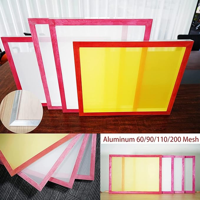 Aluminum Screen Printing Screens, 20 x 24 Inch Pre-Stretched Silk Screen Frames, Dry Sift Screen Set, Polyester mesh Screen, 60 90 110 200 Mesh, Micron Equiv 250 165 149 75 (4pack), 3 White 1 Yellow - Image 6