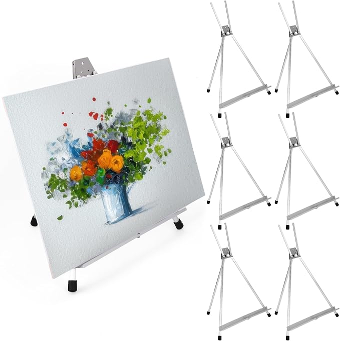 Zonon 6 Pcs Aluminum 15'' to 21'' Tabletop Display Easel for Painting Adjustable Folding Table Stand with Extension Arms Rubber Feet for Whiteboard Canvas Poster Sign Picture Artist(Silver) by Zonon