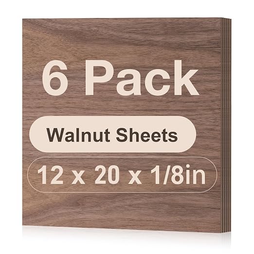 6 Pack Walnut Plywood Sheets, 12 x 20 x 1/8 Inch, 3mm Plywood for Laser Cutting and Engraving, Thin Unfinished Wood Blanks for Architectural Models and DIY Wood Crafts by Wowood