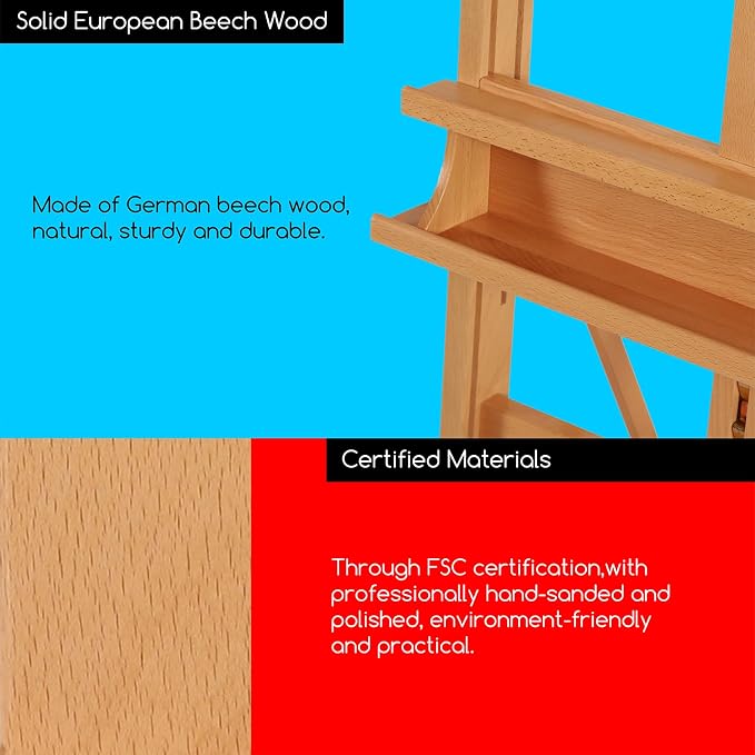MEEDEN Large Studio H-Frame Beech Wood Artist Easel - Adjustable Movable Tilting Easel, Floor Painting Easel Stand, Holds Canvas Art up to 48" - Image 3