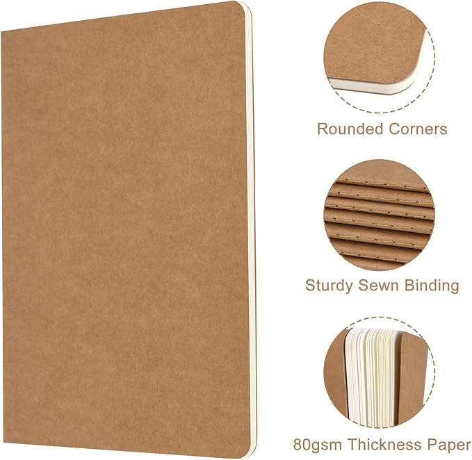 24 Pack A5 Kraft Notebooks Bulk, 8.15x5.5 Inches Blank Journaling Notebooks, Notebooks for Work, Composition Notebooks for School, Journal notebooks for kids, 60 Pages - Image 4