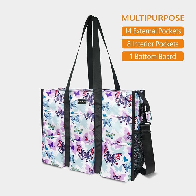 TOPDesign Utility Water Resistant Tote Bag with 22 Pockets, Top Zipper Closure & Thick Bottom Support, for Working Women - Image 3