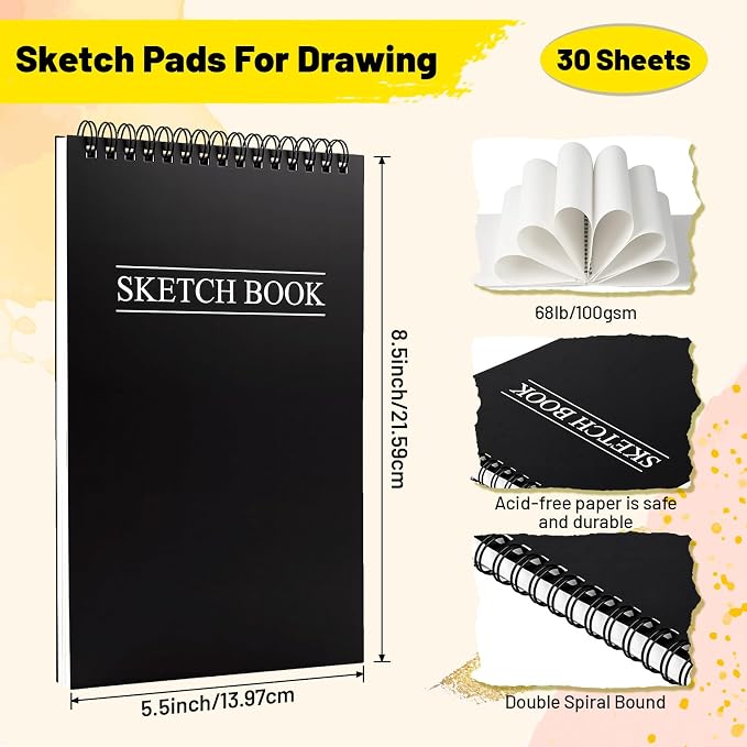 Fulmoon 30 Pack 5.5" x 8.5" Bulk Sketch Book 68lb/100gsm 900 sheet Acid Free Spiral Bound Mini Sketch Pad Bulk Sketchbook for Painting Drawing Pad for Beginners Professional Adult Art Supplies (Black) - Image 2