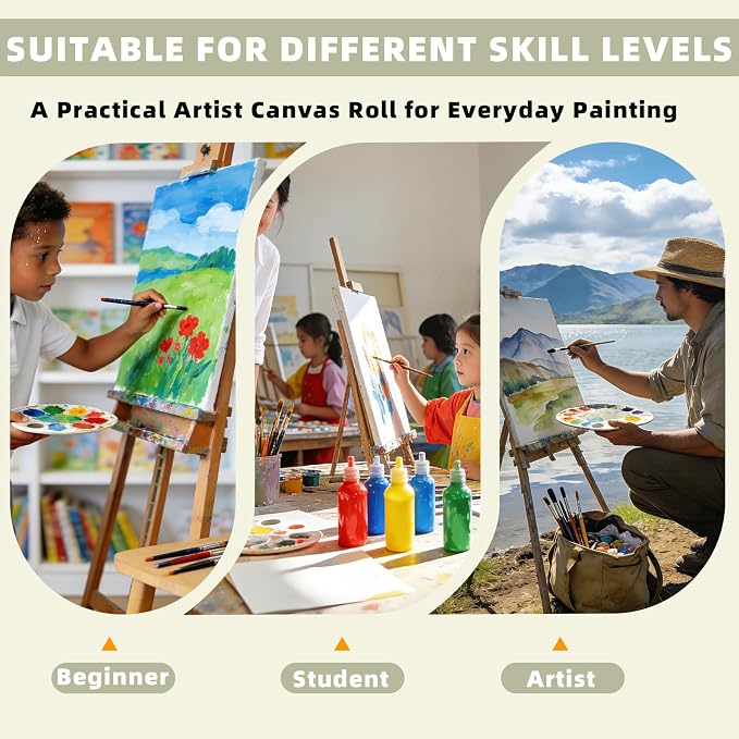 Large Primed Canvas Roll for Painting, 63 in x 6 yd, 10 oz Cotton | Acid-Free Triple Gesso, Oil and Acrylic Ready, 10-Piece Artist Brush Set Included, Cuttable for Custom Art Projects - Image 7