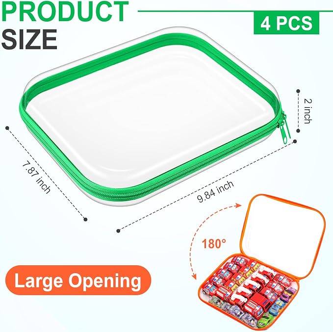 4 Pcs Hard Clear Zipper Case Makeup Bags Plastic Zipper Pouch Transparent Storage Box Containers for Cosmetics, Snacks, Building Blocks, Puzzles(Clear,9.8 x 7.9 x 2 in,Fluorescent) - Image 2