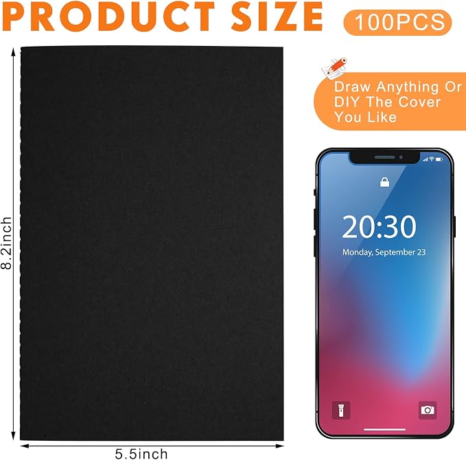 100 Pcs A5 Journals Notebooks Bulk,Black,Blank | Kraft Softcover Small Notebooks 5.5 Inch x 8.3 Inch Notepads with 60 Page 30 Sheet for Writing Sketch Travel Office Supplies - Image 2