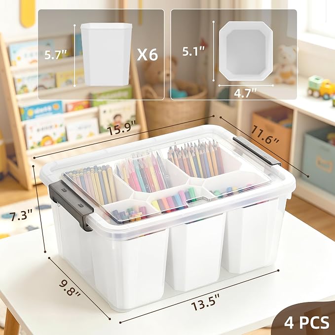Citylife 17 QT Plastic Storage Bins Clear Storage Box with Lids Multipurpose Stackable Storage Containers for Organizing Tool, Craft, Crayon, 4 Packs - Image 2