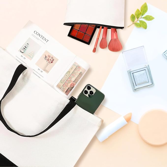 20 Pcs Large Canvas Tote Bag and Makeup Bags Bulk ReusableTote | Sublimation Blank Grocery Shopping Bags and Zipper Cosmetic Bags for Women DIY Craft Gift Travel Supplies, 10 Colors - Image 3