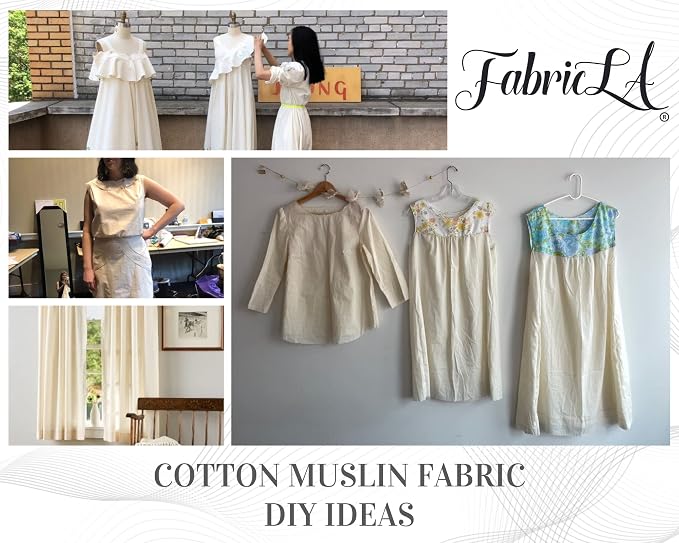 Cotton Fabric By The Yard | Cotton Muslin Fabric | 100% Cotton Fabric | 62" Inches Wide Unbleached Muslin Cloth | Cotton Muslin Fabric by Yard - Natural Muslin Fabric Material | 2 Yards Tela - Image 5