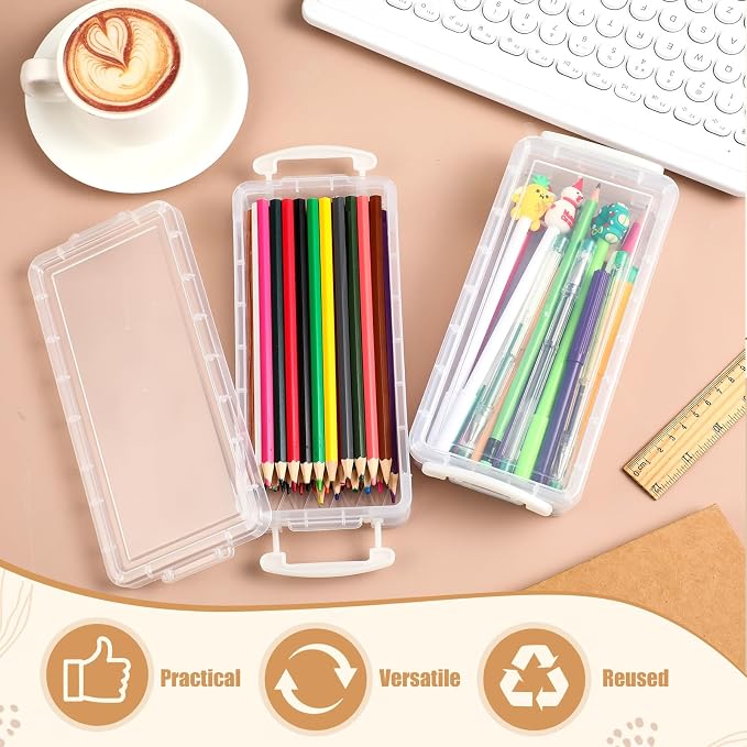 Gueevin 12 Pcs Large Capacity Plastic Pencil Box Clear Plastic Pencil Case Crayon Box with Snap Tight Lid Watercolor Pen Storage Brush Organizer Drawing Tools Container (White) - Image 5