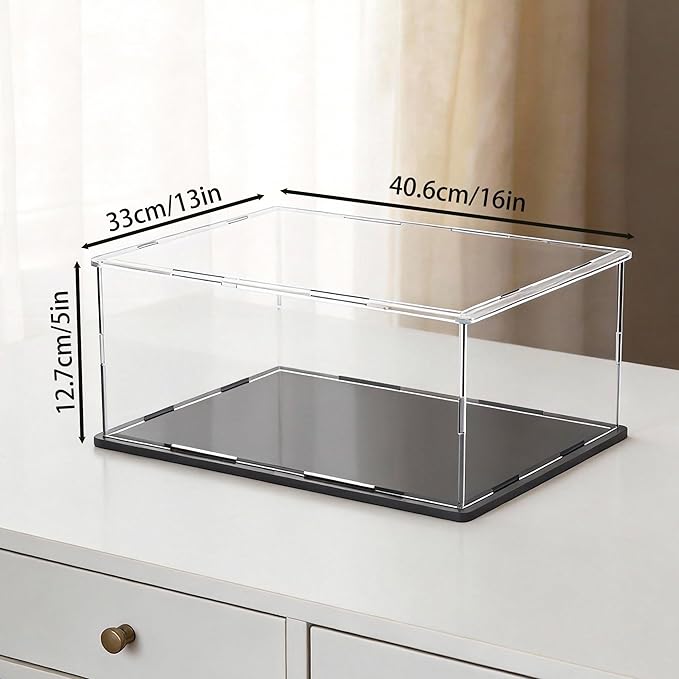 Display Case for Book & Stamps, Flat Acrylic Box for showcaseing Coins, Cards, Photos, Album, Jewellery, Books and Collectibles 16 (L) × 13 (W) × 5 (H) inch