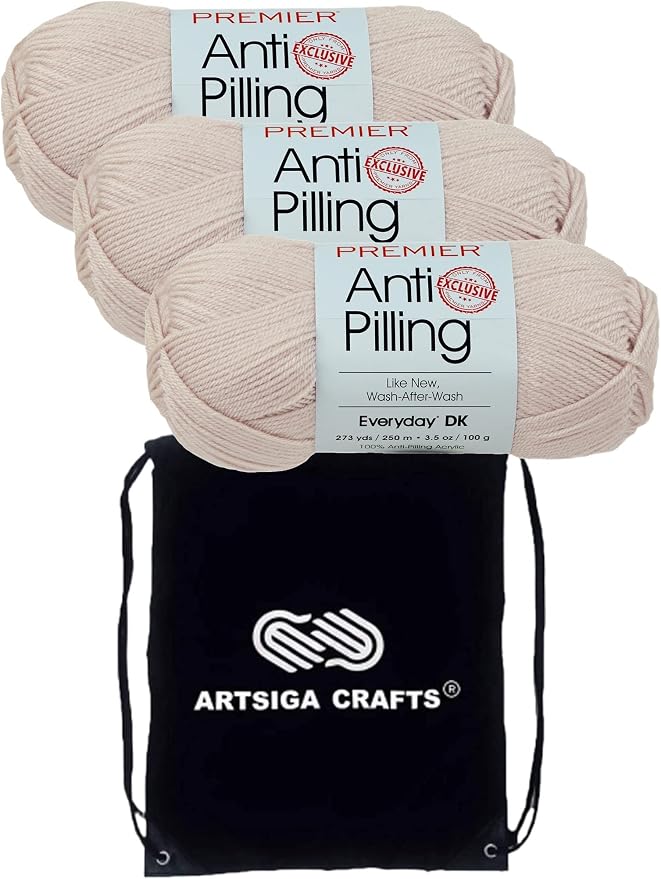 Premier Yarns Anti-Pilling Everyday DK Linen 1107-19 | 3 Skeins, Same Dye Lot, Project Bag, #3 DK, 100% Anti-Pilling-Acrylic, Ideal for Crochet or Knitting Baby Blankets, Toys by Premier