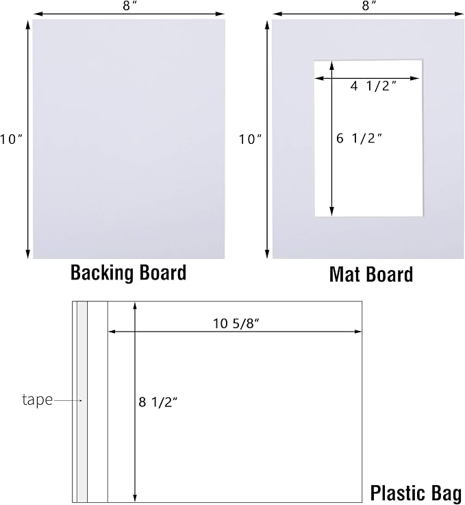 Falling in Art Acid Free 8x10 Pre-Cut Picture Mat Board Kit for 5x7 Photo | Includes 25 White Core Bevel Cut Mattes, 25 Backing Boards, 25 Crystal Clear Bags - Image 2