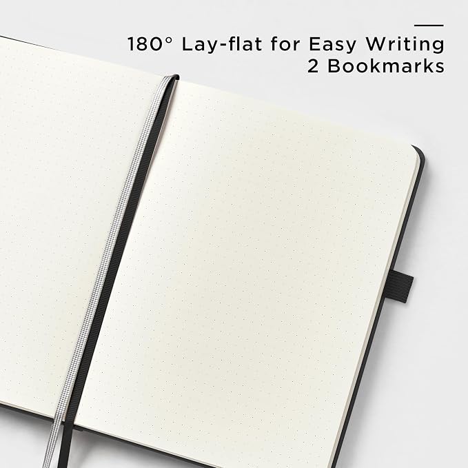&And Per Se Dotted Journal Notebook, A5 Hardcover Leather Dotted Journal, 160 Pages 100gsm Thick Dot Grid Paper, 3 Sheets of Stickers Included - 5.7'' x 8'' (Black) - Image 3